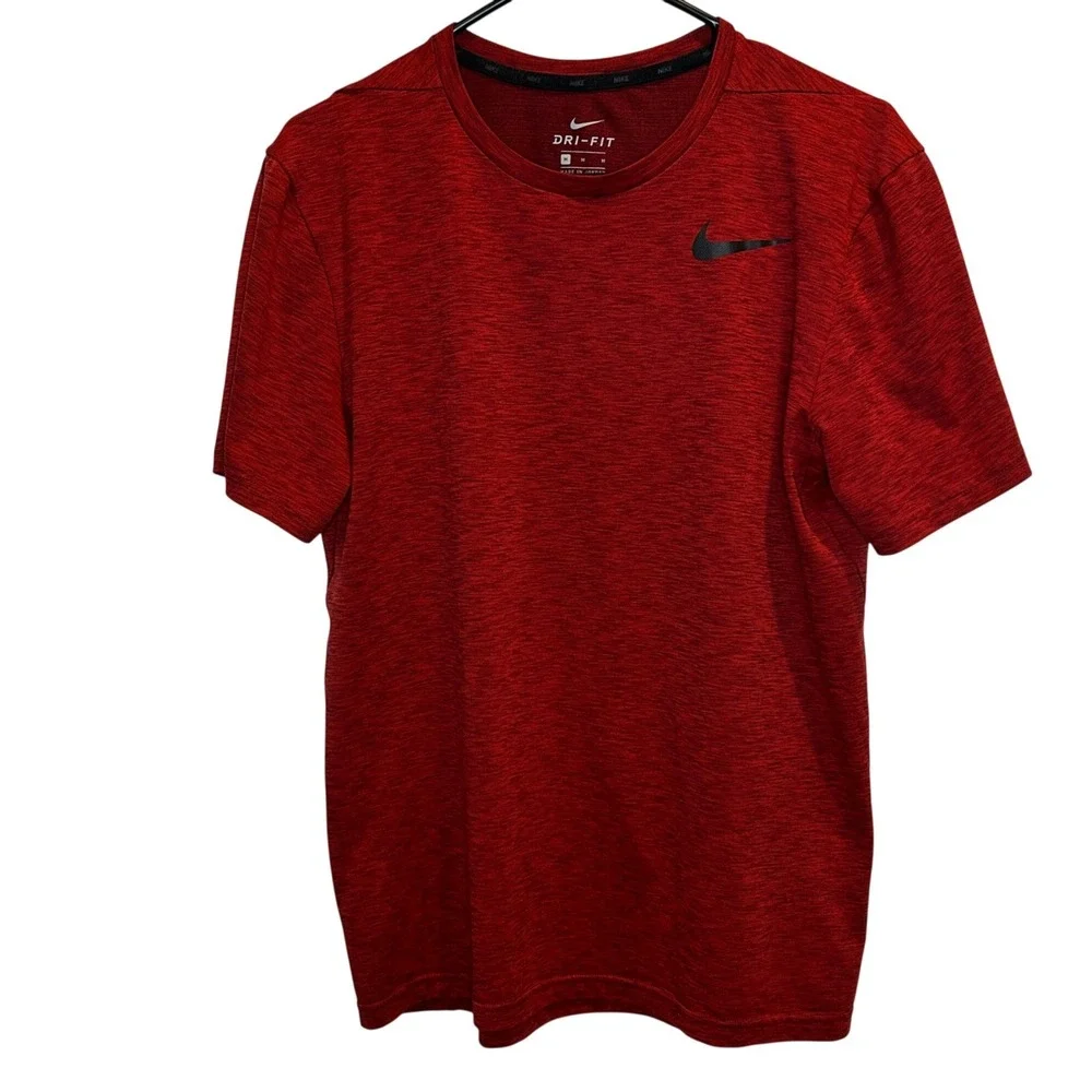 Nike Dri-FIT T-Shirt Medium Mens Red Heathered Short Sleeve Swoosh Logo Training